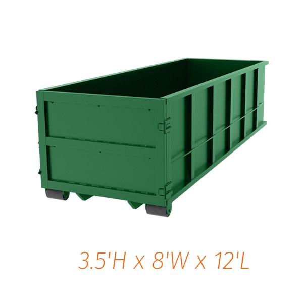 the ten-yard dumpsters are 12 feet long, 8 feet wide, and 5 feet tall